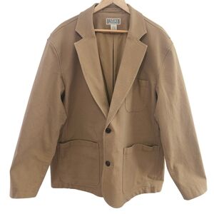 DULUTH TRADING Mens Canvas Blazer Jacket  Brown Cotton Solid Overcoat Mens